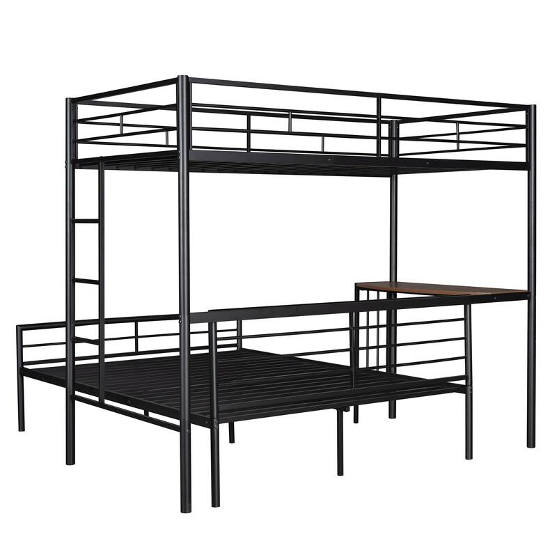 Twin Over Full Metal Bunk Bed with Desk and Ladder