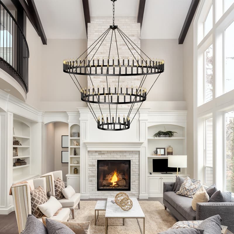 Extra Large Wagon Wheel Chandeliers Black Modern Farmhouse Candle Chandeliers