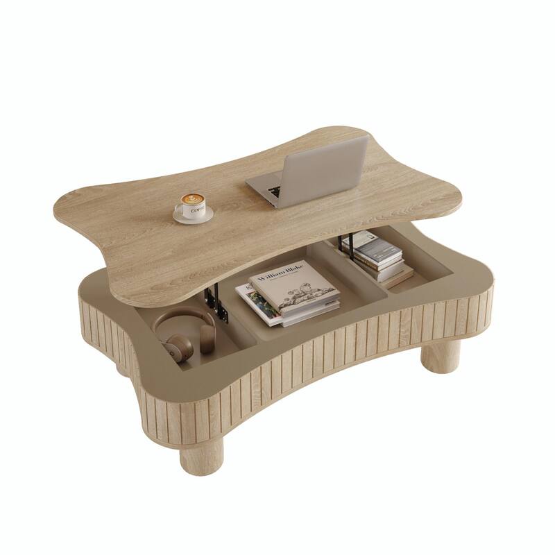 42" Lift Top Coffee Table for Living Room - Fluted Panel Hidden Storage with Silent Hydraulic Lift