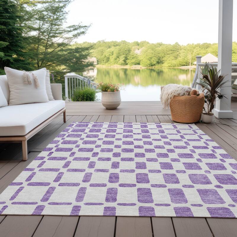 Machine Washable Indoor/ Outdoor Chantille Geo Contemporary Rug - Purple - 8' x 10'