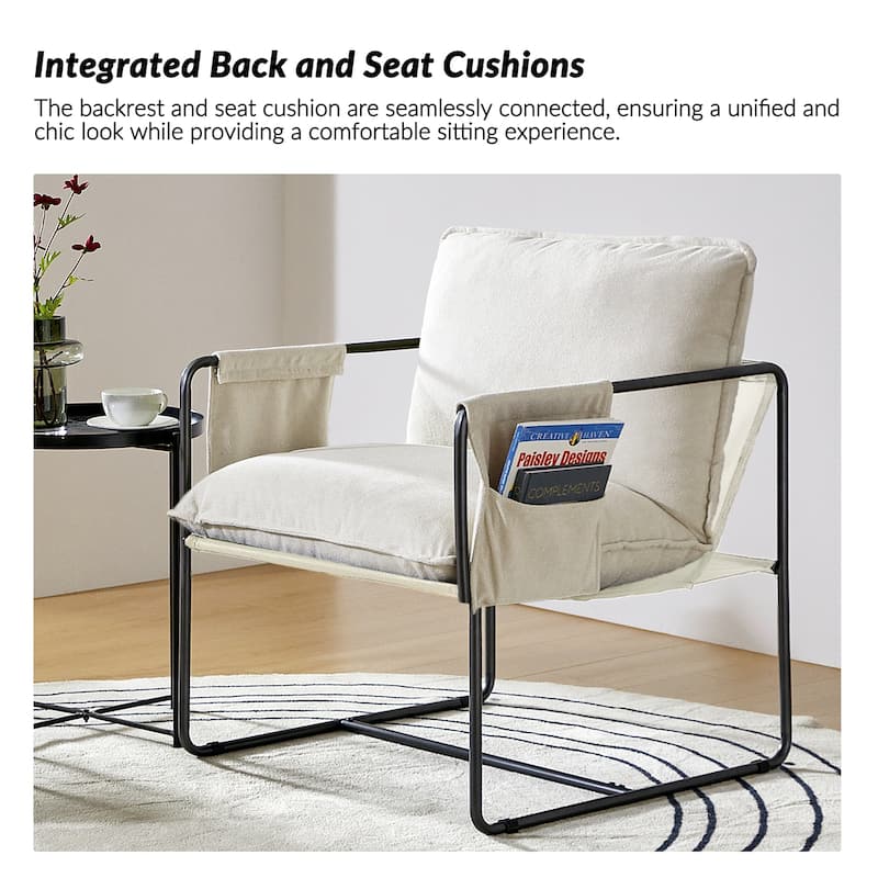 Rebeca Modern Metal Frame Arm Chair with Storage Pockets Set of 2 by HULALA HOME