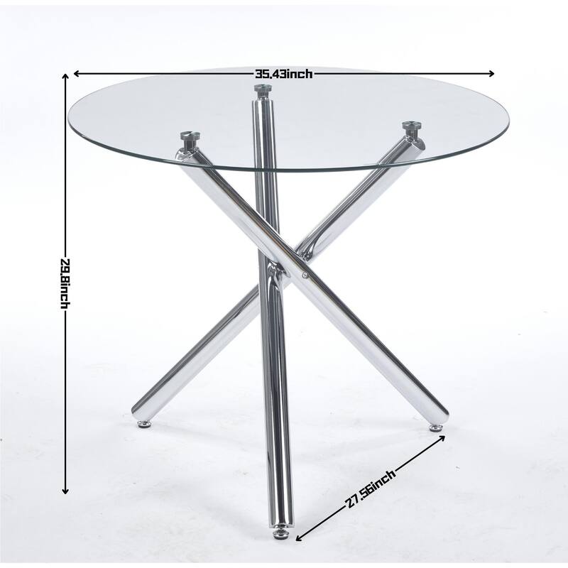 5 Pieces Dining Set, Table Metal Leg Mid-Century Dining Table for 4-6 People with Glass Table Top,Pedestal Dining Table