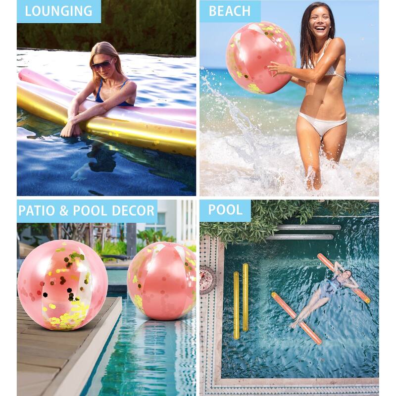 POZA Rose Gold Inflatable Beach Balls and Giant Pool Noodles - 4 Pack - ‎74 x 6 x 6 inches