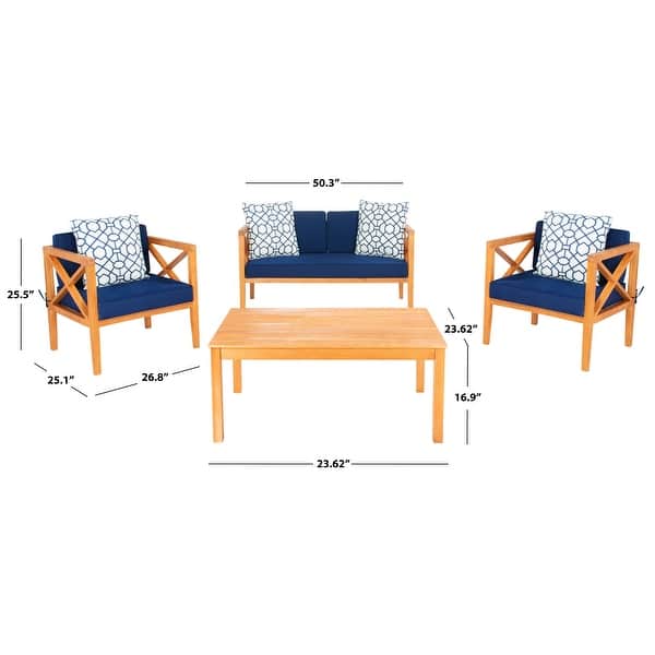 dimension image slide 2 of 5, SAFAVIEH Outdoor Montez 4-Piece Conversation Patio Set with Accent Pillows