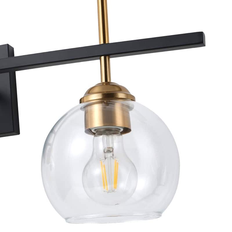 3 Light Industrial Vanity Light Matte Black with Antique Copper Accents Clear Tube Glass Shades