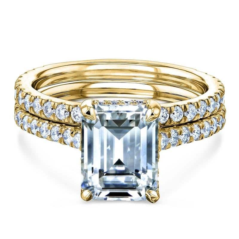 Annello by Kobelli 14k Gold Emerald Forever One Moissanite Drop Halo Bridal Set (DEF/VS, GH/I) - Yellow - 11