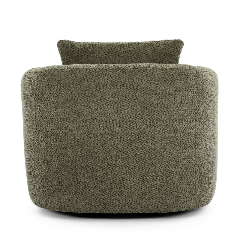 Chenille 360° Swivel Barrel Chair with Throw Pillow, Pocket Spring Cushion and Ergonomic Armrests