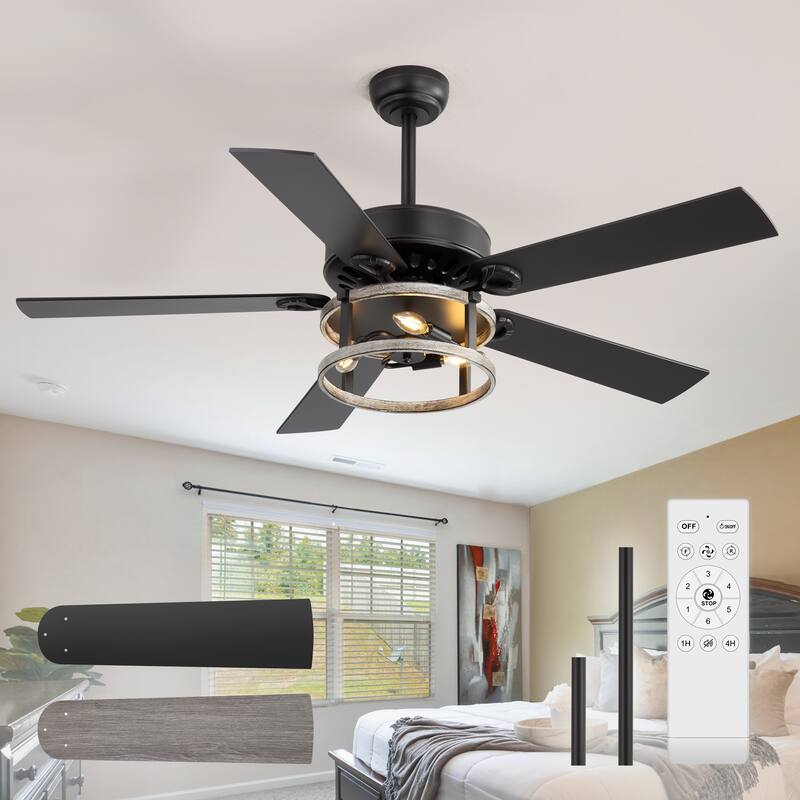 52" Reversible 5-Blade Caged Ceiling Fan with Light and Remote