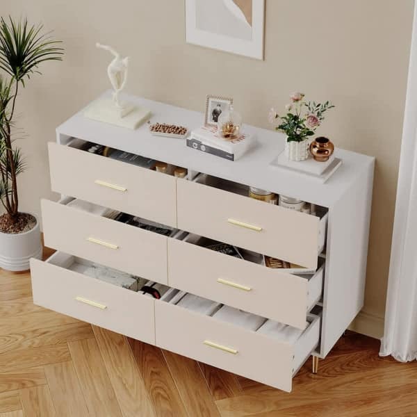 white dresser with gold legs Modern White Dresser with Gold Legs & Handles, Large Wooden Storage Cabinet for Bedroom Living Room Entryway