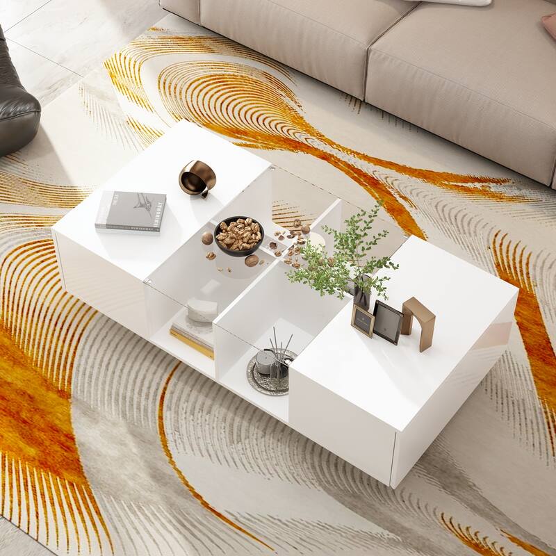 High Gloss LED Coffee Table Sofa Table End Table Sofa Table Glass Top - 47.4"W
