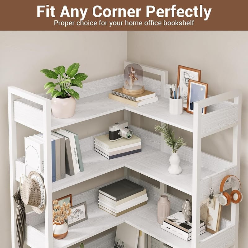 5-Tier Corner Convertible Bookshelf, Industrial Bookcase for Living Room, Bedroom