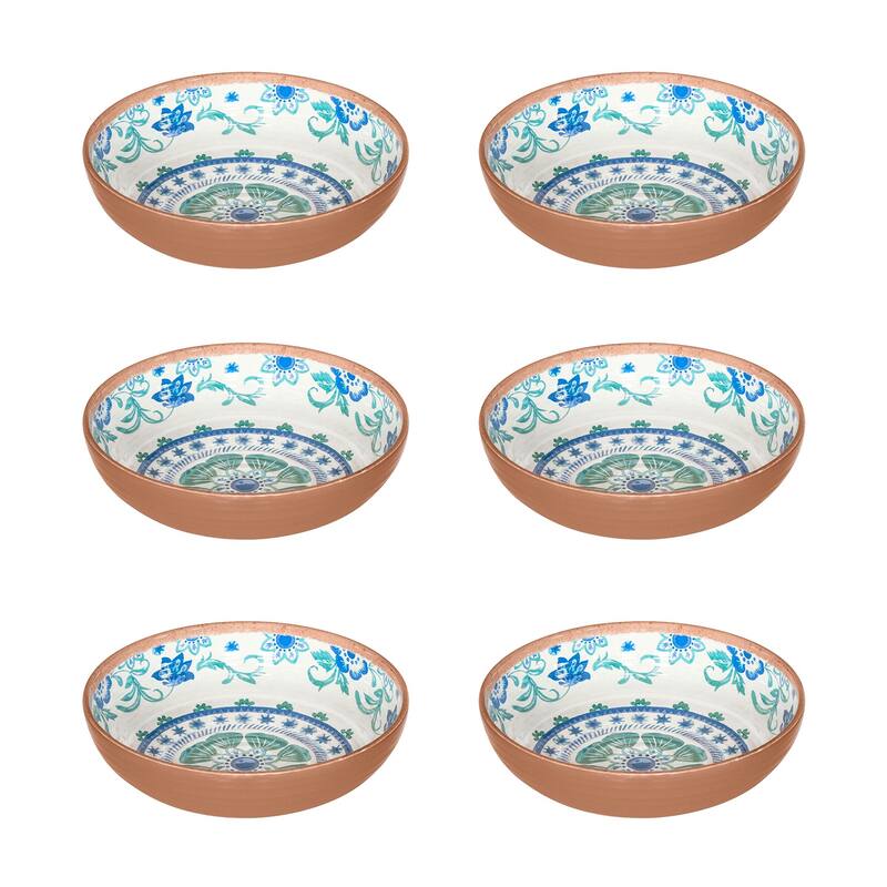 Abode Homewares by TarHong Rio Turquoise Floral Bowl, 8" x 2.2"/ 43.4 oz.Set of 6 - 6 Piece