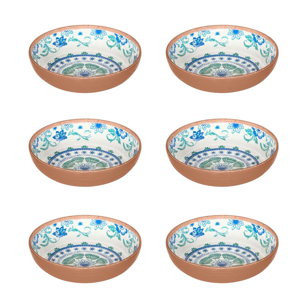 Abode Homewares by TarHong Rio Turquoise Floral Bowl, 8" x 2.2"/ 43.4 oz.Set of 6