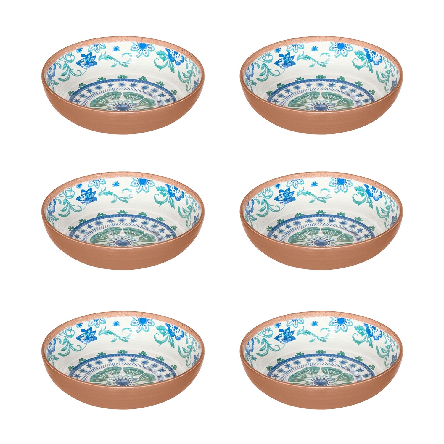 Abode Homewares Rio Turquoise Melamine Floral Bowl - Multicolor - 8" - Set of 6