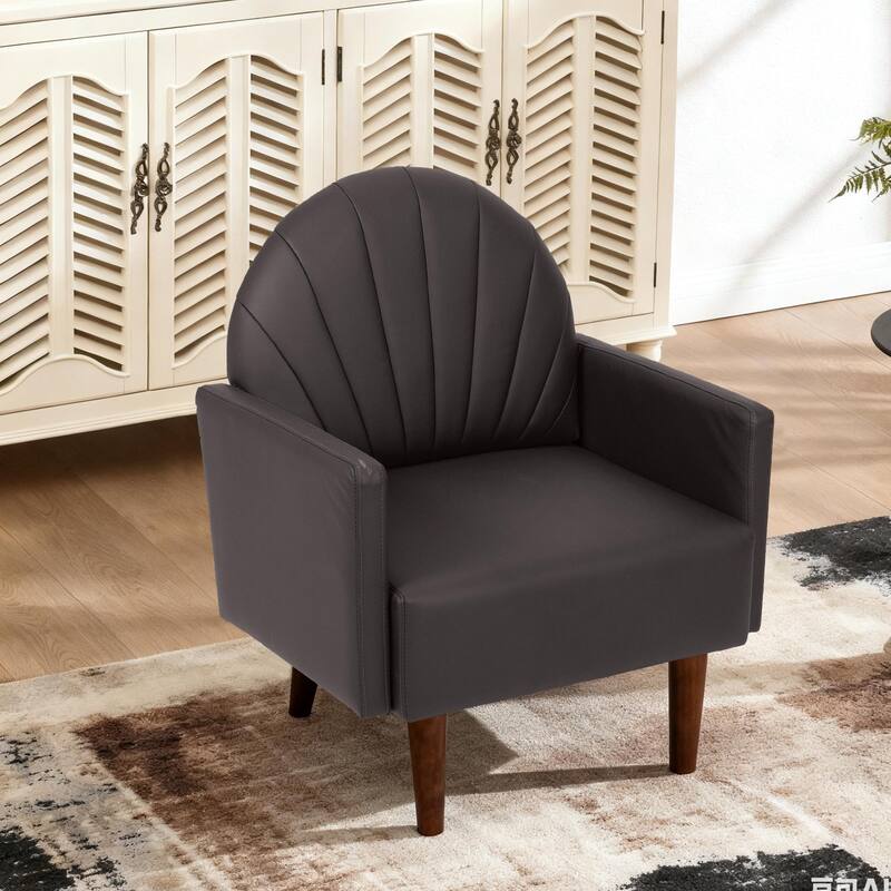 Contemporary Shell-shaped Amchair with Upholstery and Wooden Legs, Suitable for Living Rooms