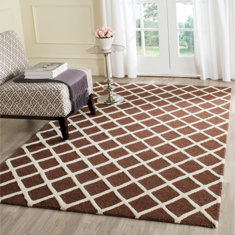 SAFAVIEH, Handmade Cambridge Siire Moroccan Trellis Wool Rug - 3' x 5' - Dark Brown/Ivory