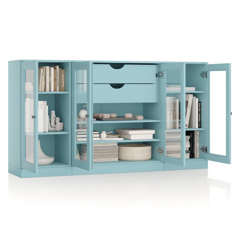 Palace Imports 100% Solid Wood 65" Sideboard with Clear Glass Doors, 2-Drawers and Adjustable Shelves