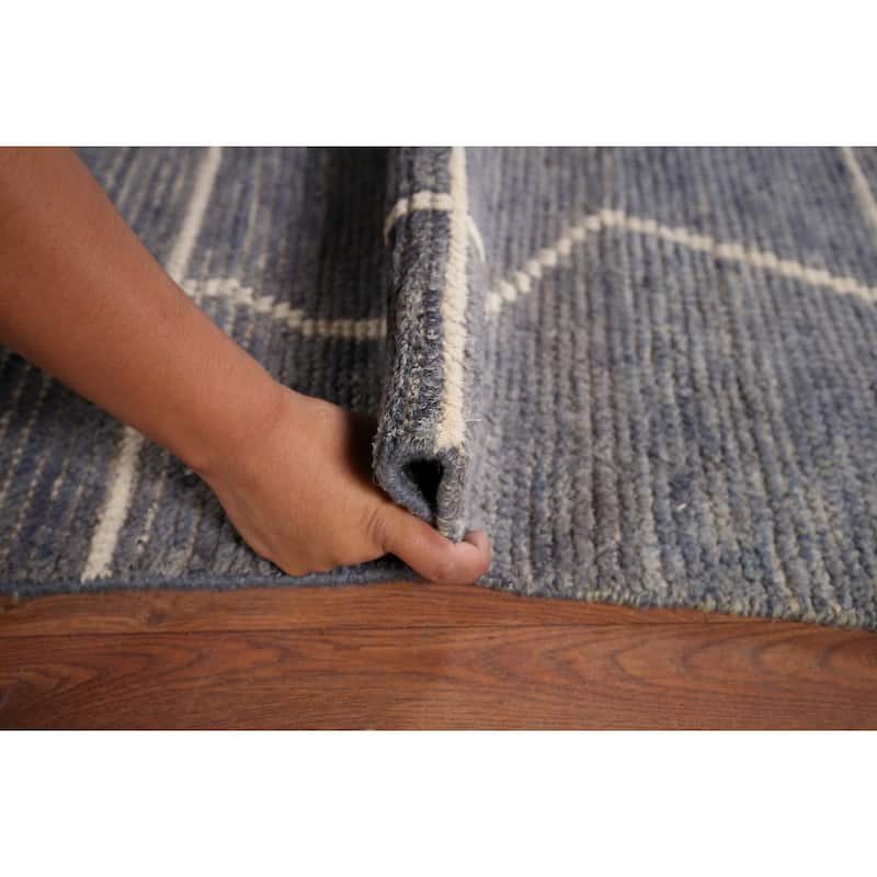 Blue Moroccan Abstract Area Rug Handmade Wool Carpet - 7'8" x 10'7"