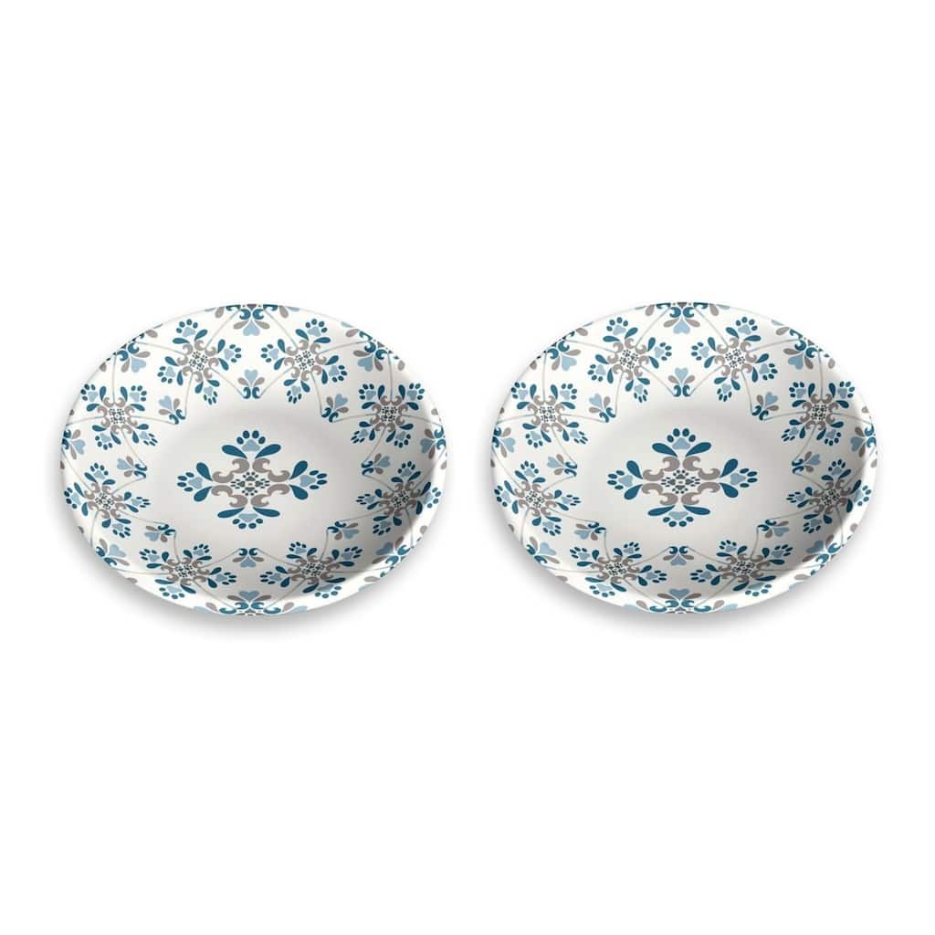 Abode Homewares Pawsitano Tile Planta Pet Saucer - Small - 0.75 Cups - Blue - Set of 2