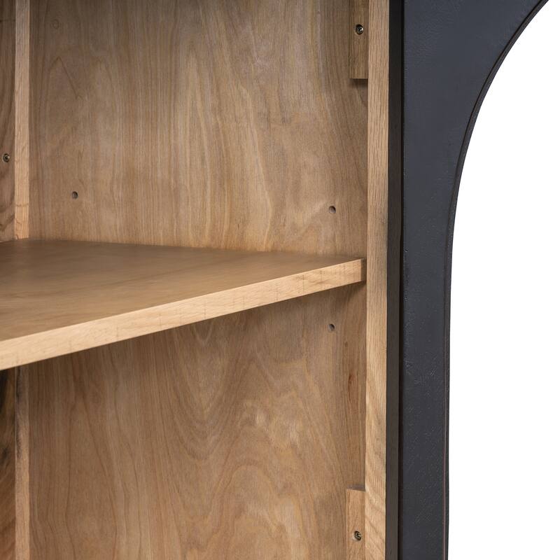 Sideboard with 4 Glass Doors, Floor Standing Wooden Storage Cabinet, Console Table with Metal Handles & Adjustable Shelves