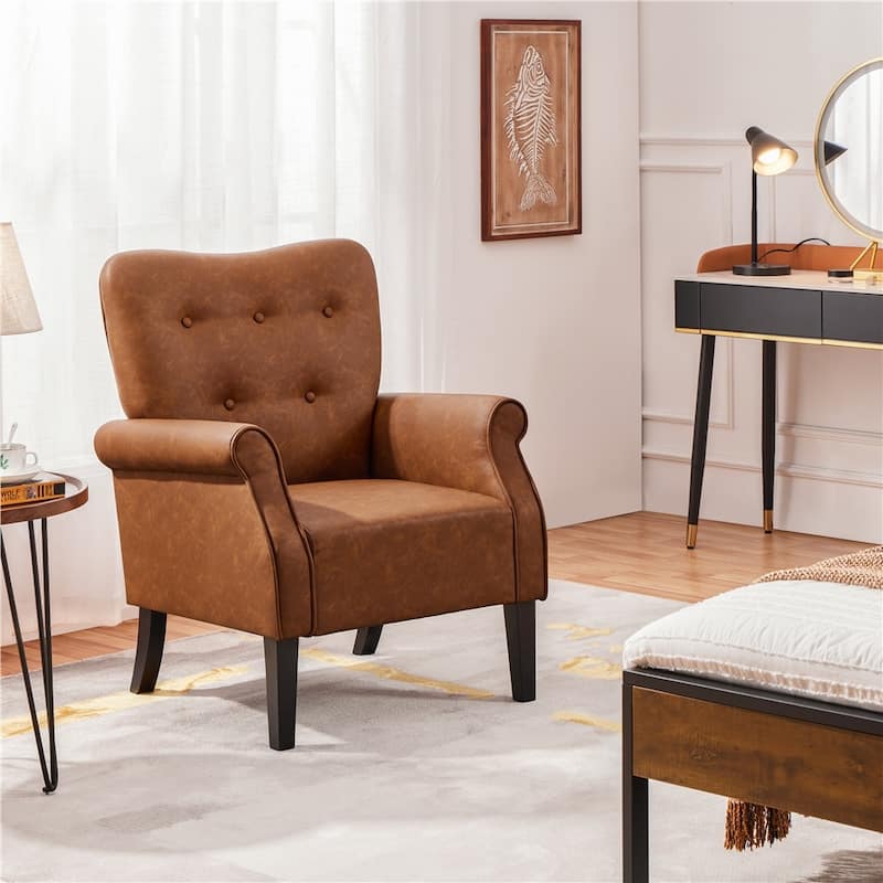 Yaheetech Modern Faux Leather Tufted Accent Armchair With Solid Wood Legs, Retro Brown - 29"×28.5"×37" - Retro Brown