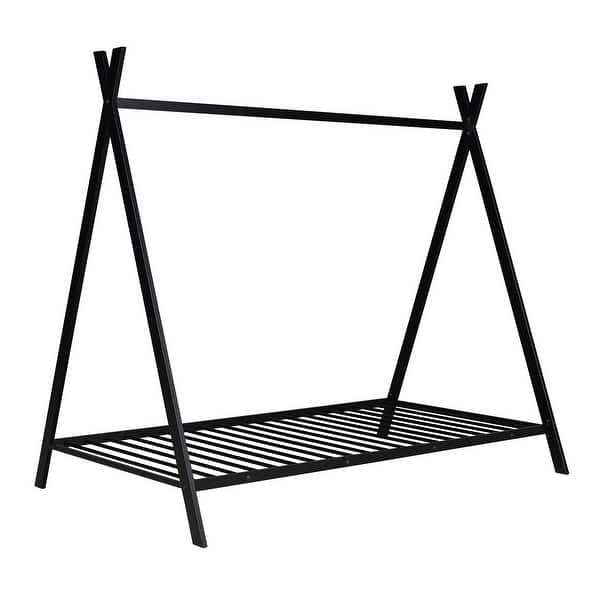 slide 2 of 27, Metal Toddler Tent Bed Frame, Twin Size House Bed, Metal Floor Playhouse Bed for Kids, Easy to Assemble, No Box Spring Needed Black - Twin