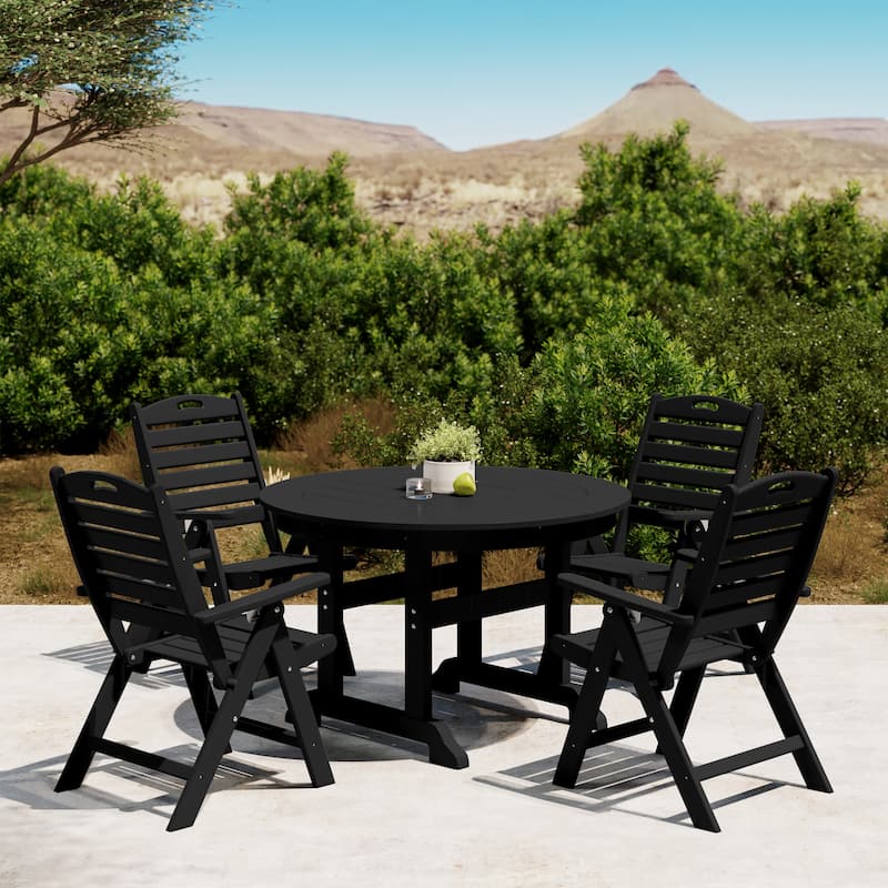 Polytrends Laguna 5-Piece Round Table Folding Highback Chair Dining Set