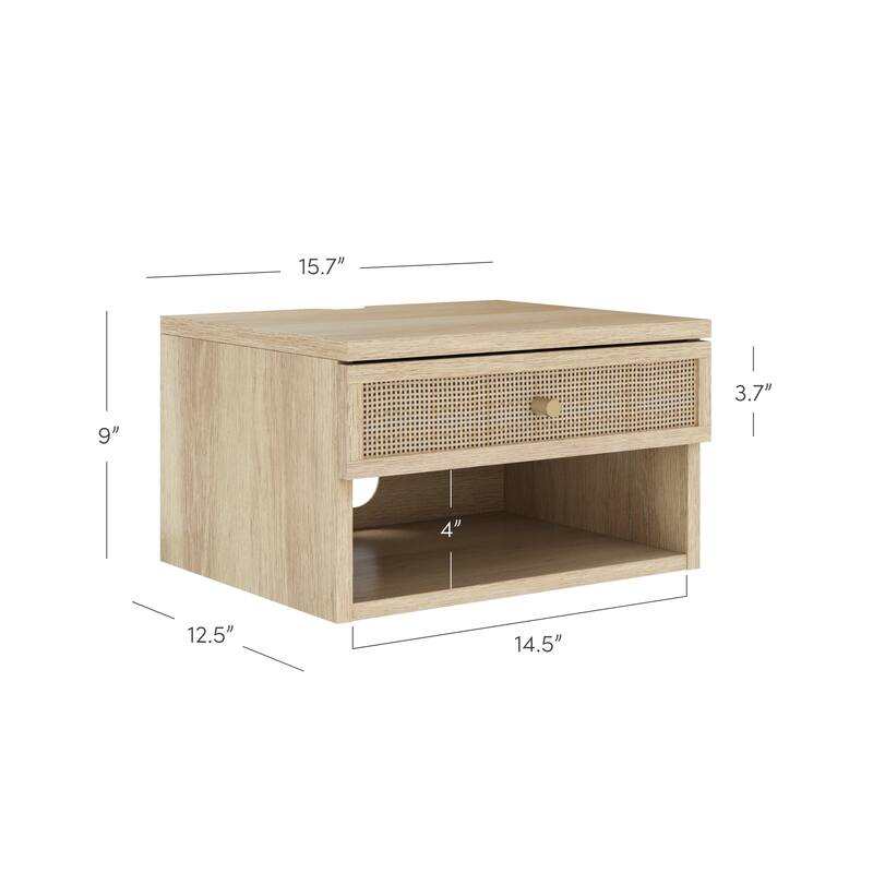 Nathan James Jackson Modern Floating Bedroom Nightstand with Storage Drawer and Open Shelf Cubby
