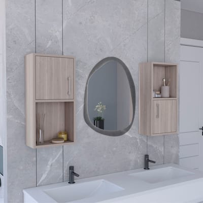 2-PC Wall-Mounted Bathroom Medicine Cabinet with Open and Closed Storage