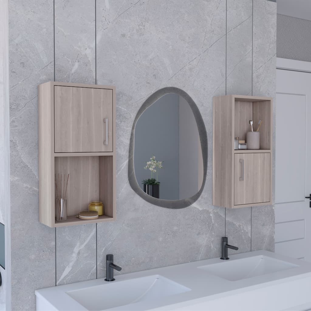 2-PC Wall-Mounted Bathroom Medicine Cabinet with Open and Closed Storage