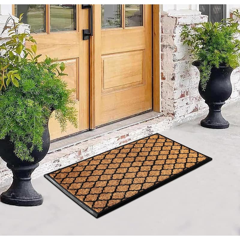 A1HC Orgee Pattern Rubber and Coir Large Heavy-Duty Outdoor Durable Doormat, 30"X48", Black - 30" X 48"