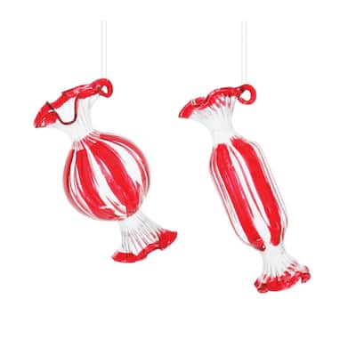 Peppermint Candy Glass Christmas Ornaments - 4" - Red - 12ct