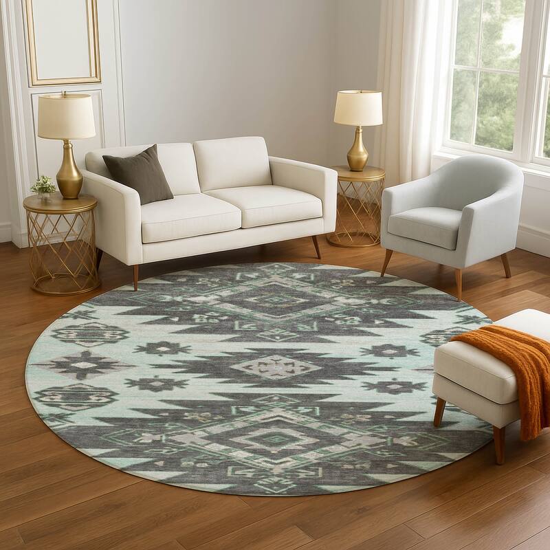 Premium Washable Super Soft Global Tribal Mayfield Rug - Mint - 8' x 8'