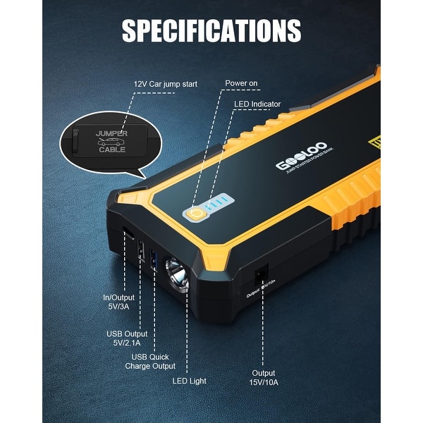 12V Car Battery Jump Starter for up to 9.0L Gas Engines & 7.0L Diesel, Supersafe Lithium Jump Box Battery Booster Pack - Bed Bath & Beyond - 39915817 12V Car Battery Jump Starter for up to 9.0L Gas Engines & 7.0L Diesel, Supersafe Lithium Jump Box Battery Booster Pack - Bed Bath & Beyond - 39915817
