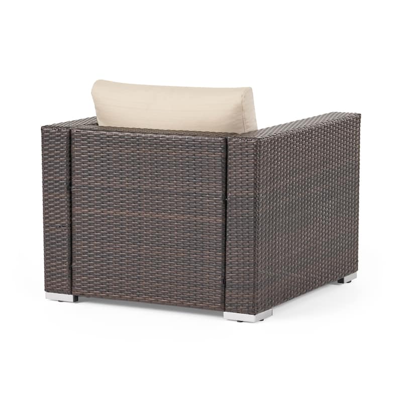 Roomfitters Contemporary Outdoor Wicker Lounge Arm Chair with Cushions for Stylish Patio Seating, Comfortable Garden Furniture