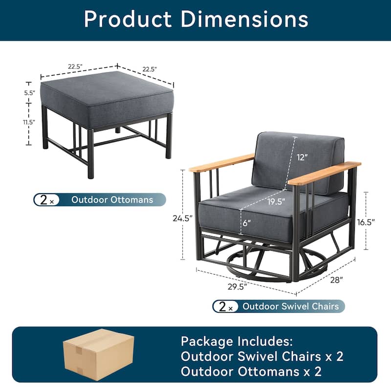 Outdoor 4PCS Glider Chairs with Ottoman