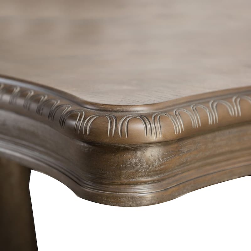 Hama Dining Table, 108 Inch Top with Scrolled Pedestal Base, Oak Brown - Weathered Oak Brown