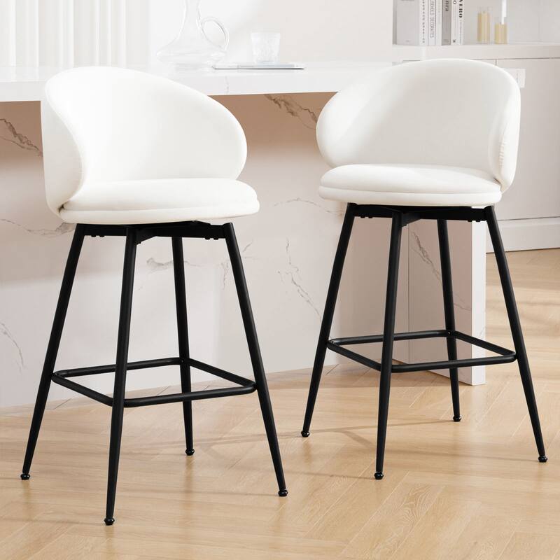 26"/ 30" Upholstered Swivel Bar Stools Counter Height Barstool - Set of 2 - Cream - Bar Height