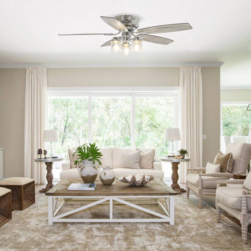 52" Classic 5-Blade Glass Low Profile Ceiling Fan Chandelier with Remote