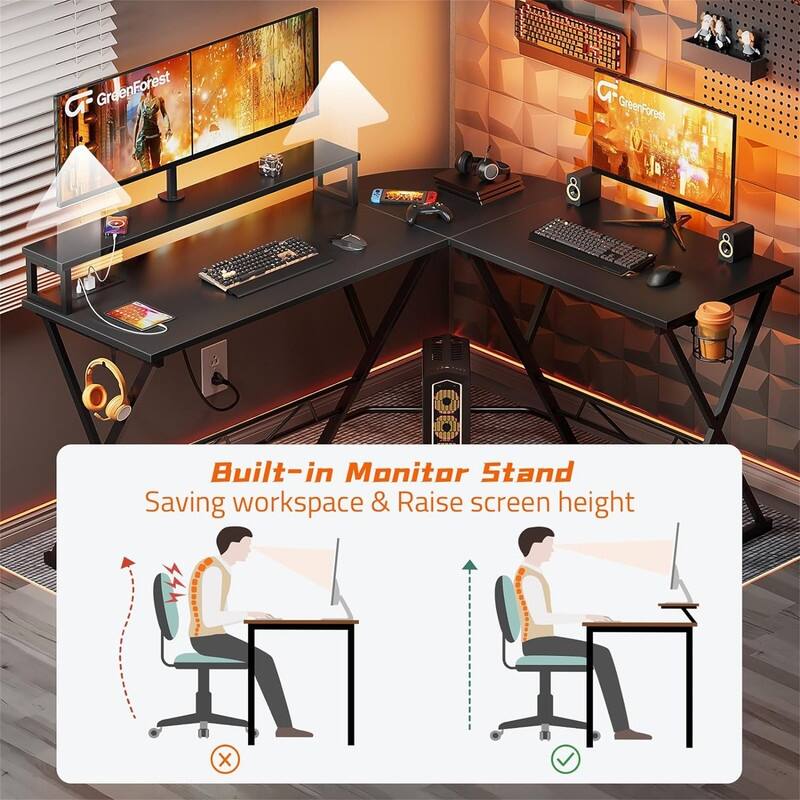 L Shaped Gaming Desk with Power Outlets