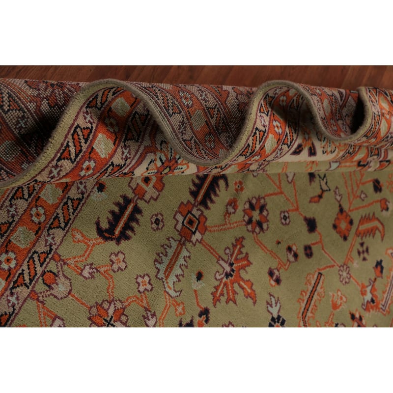 Light Green Heriz Serapi Indian Large Rug Handmade Wool Carpet - 11'11"x 14'6"