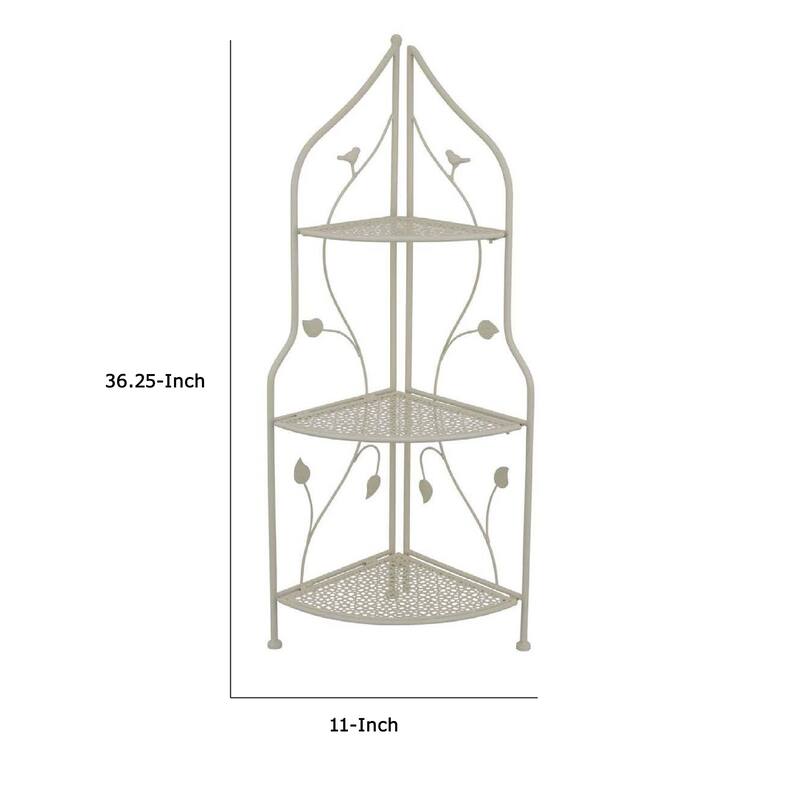 3 Tier Corner Plant Stand Shelves, Classical White Metal, 36 Inch