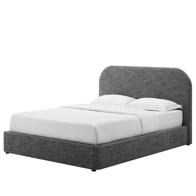 Hillsway Modern Curved Headboard Slate Fabric Upholstered Twin Queen Platform Bed