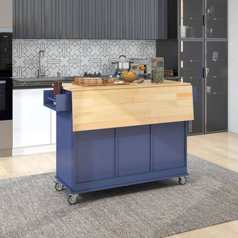 52.7'' Width Rolling Mobile Kitchen Island with Drop Leaf