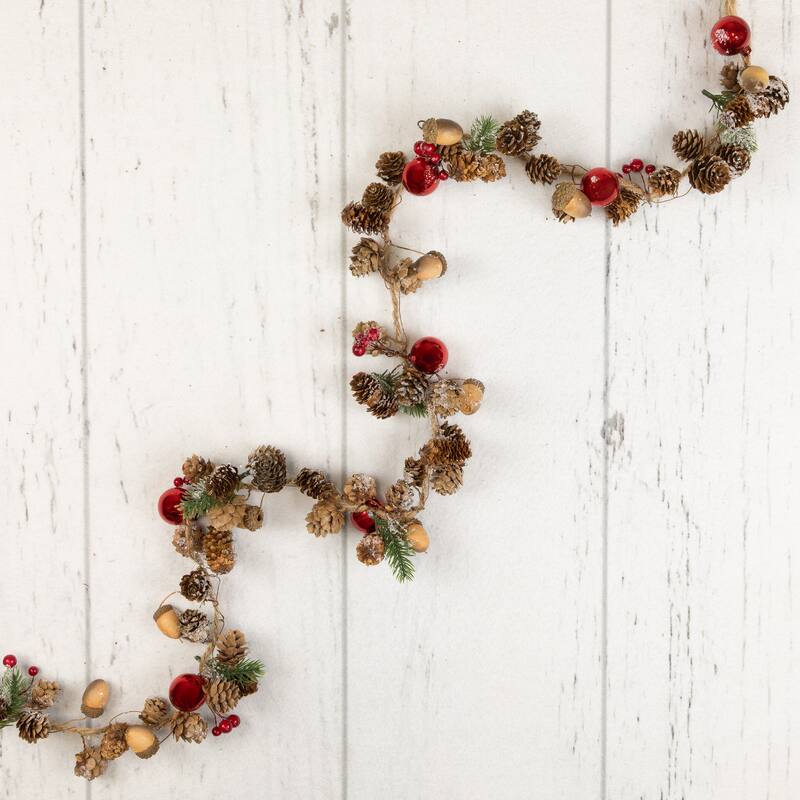 39.5" Pine Cones Berries with Ornaments Christmas Twig Garland - Unlit