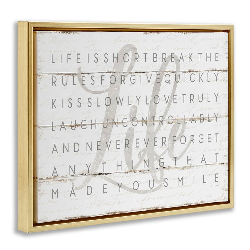 Stupell Life Is Short Smile Grey on White Planked Look Floater Frame - Off-White