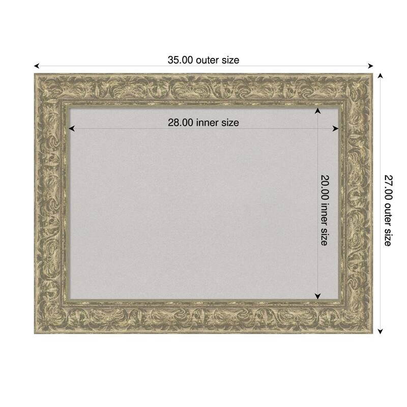 Luxe Antique Silver Framed Cork Board - Bulletin Board, Organization Board, Pin Board - Grey - 35 x 27 in