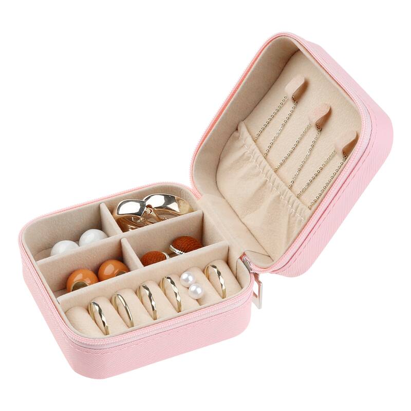 Travel Jewelry Box, Mini Portable PU Leather Jewelry Organizer Case Storage Display Holder for Women and Girls Gifts - 10x10x5cm