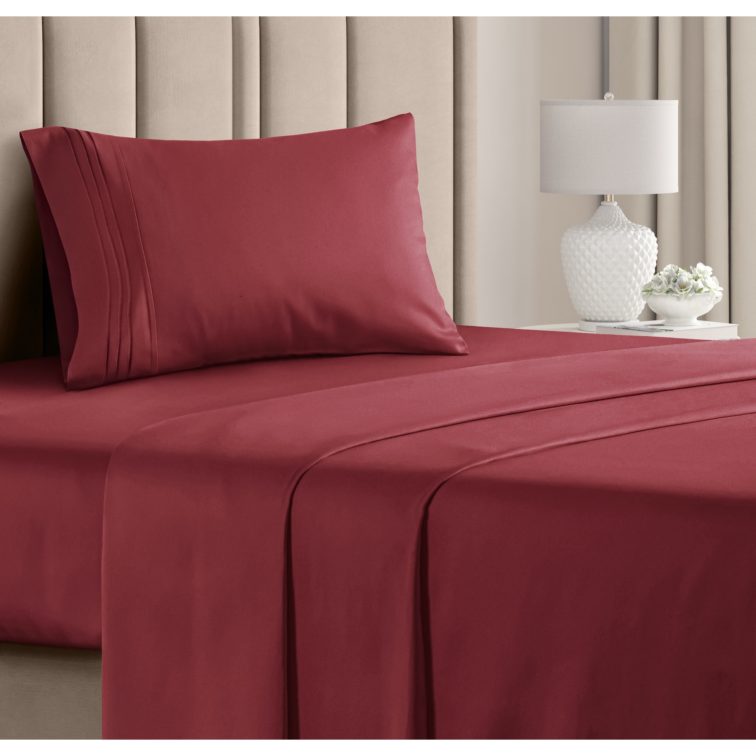 CGK Linens 4 Piece Solid Deep Pockets Microfiber, Easy-Fit Bed Sheet Set