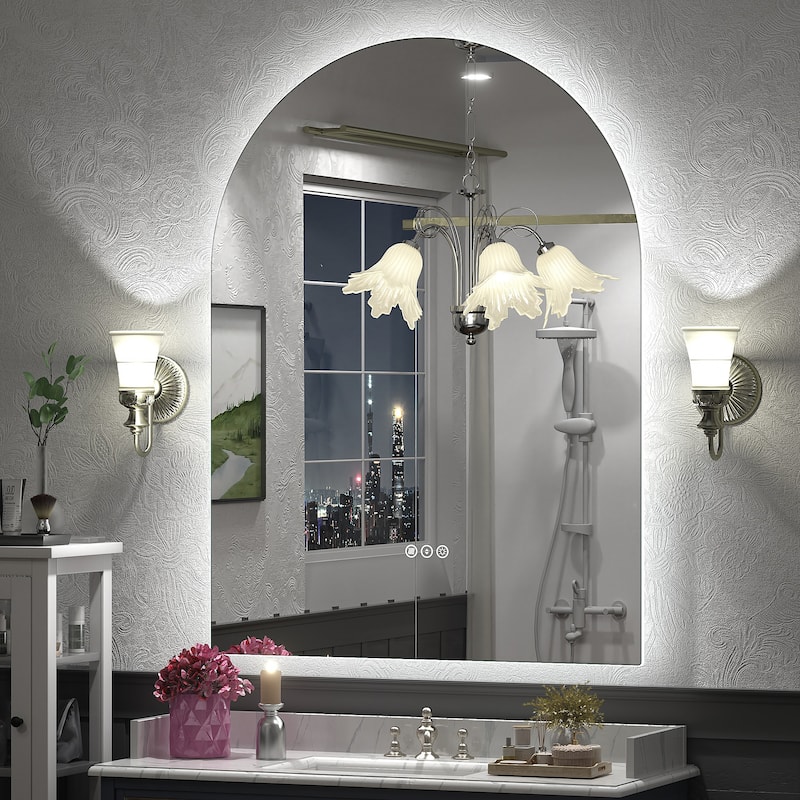 UL Certified Arched LED Anti-fog Tempered Glass Wall Bathroom Vanity Mirror - 48"x36" - Backlit